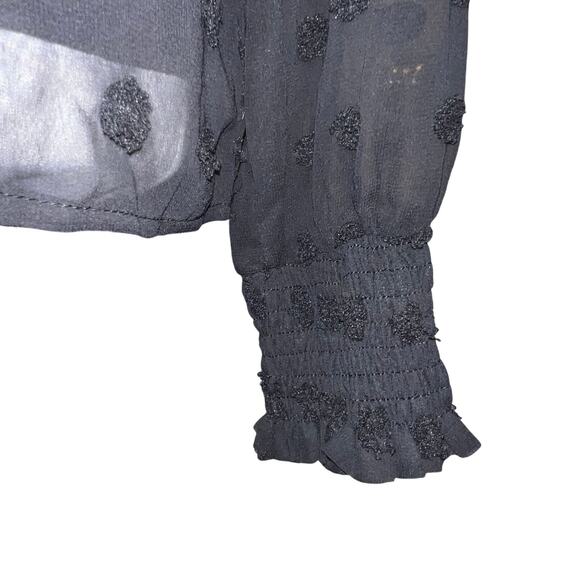 Blooming Jelly Chiffon Pom Pom Elastic Ruffle Cuff Sheer Gothic Blouse Women's S - Picture 4 of 8